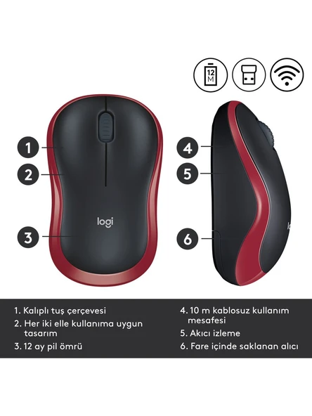 Logitech M185 USB Alıcılı Kompakt Kablosuz Mouse - 6