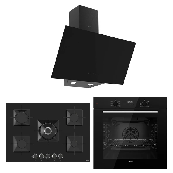 Ferre Flowart Florenz Plus Siyah 3'lü Ankastre Set ( QBL63CS-SS035-D077 ) ürün görseli 1