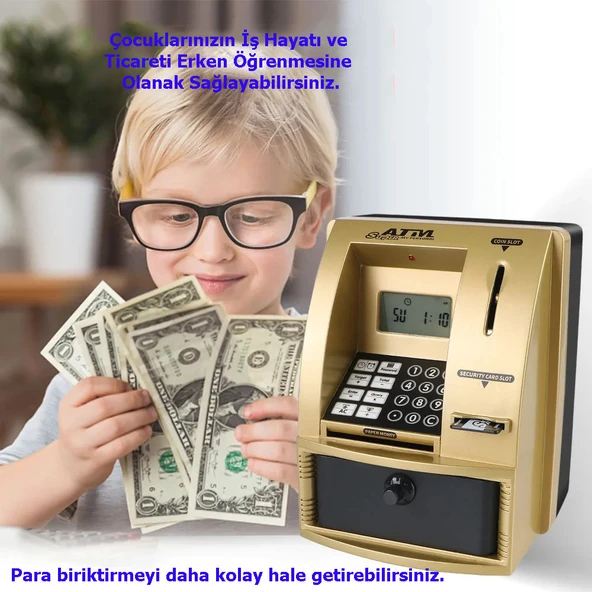 Monozone Şifreli Kumbara ATM Şekilli Eğitici Hesap Makinesi Sesli Komut LCD Ekran Saat Takvim Alarm - 11