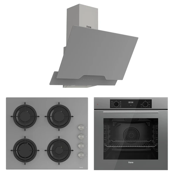 Ferre Flowart Lumora Pro Gri 3'lü Ankastre Set ( QBL63CPR-CS208-D065 ) ürün görseli 1