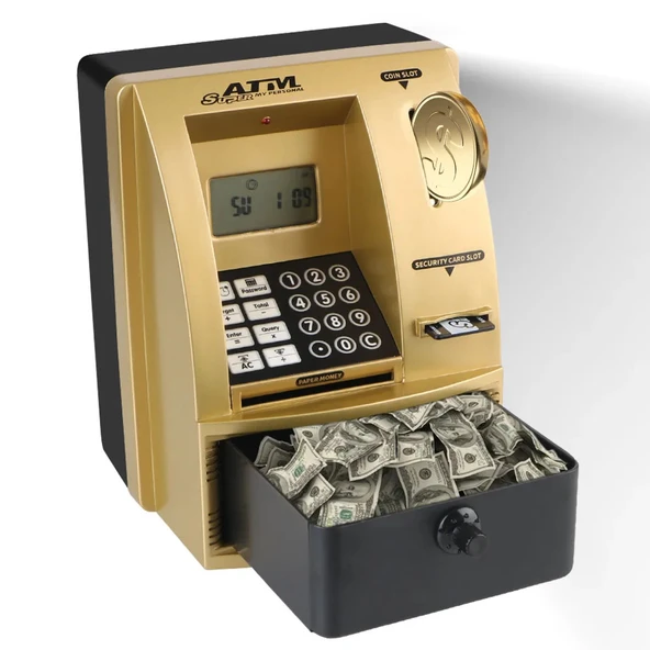 Monozone Şifreli Kumbara ATM Şekilli Eğitici Hesap Makinesi Sesli Komut LCD Ekran Saat Takvim Alarm - 6