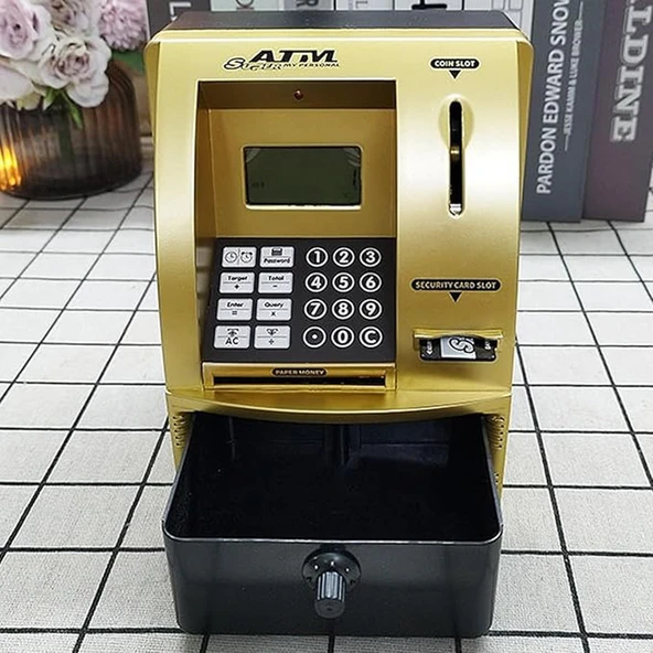 Monozone Şifreli Kumbara ATM Şekilli Eğitici Hesap Makinesi Sesli Komut LCD Ekran Saat Takvim Alarm - 3