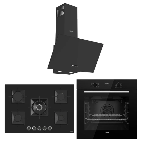 Ferre Flowart Florenz Essential Siyah 3'lü Ankastre Set ( QBL63CS-SS035-D086 ) ürün görseli 1