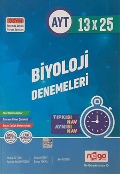 Nego Yayınları AYT Biyoloji Tamamı Video Çözümlü 13x25 Deneme