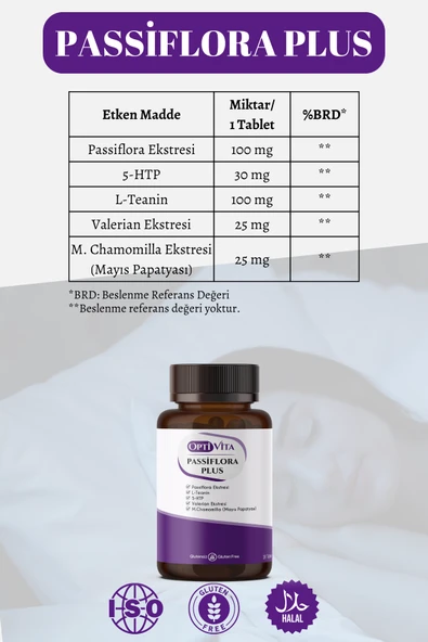 Optivita Passiflora Plus 30 Tablet (PASİFLORA EKSTRESİ, 5-HTP, L-TEANİN, VALERİAN ROOT, CHAMOMİLE EXTRACT) - 3