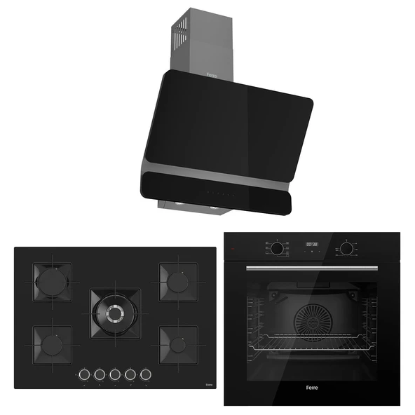 Ferre Flowart Florenz Elite Siyah 3'lü Ankastre Set ( QBL63CS-SS035-D080 ) ürün görseli 1