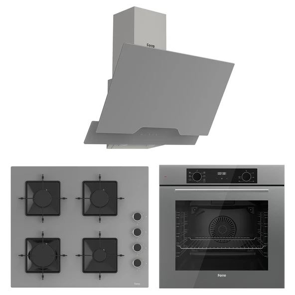 Ferre Flowart Ventora Pro Gri 3'lü Ankastre Set ( QBL63CPR-SS208-D065 ) ürün görseli