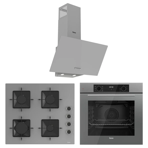 Ferre Flowart Ventora Essential Gri 3'lü Ankastre Set ( QBL63CPR-SS208-D088 )