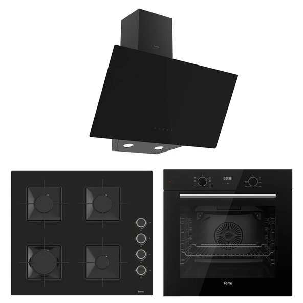 Ferre Flowart Ventora Plus Siyah 3'lü Ankastre Set ( QBL63CS-SS205-D077 ) ürün görseli 1