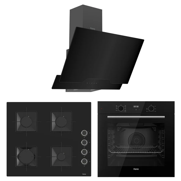 Ferre Flowart Ventora Pro Siyah 3'lü Ankastre Set ( QBL63CS-SS205-D063 ) ürün görseli 1