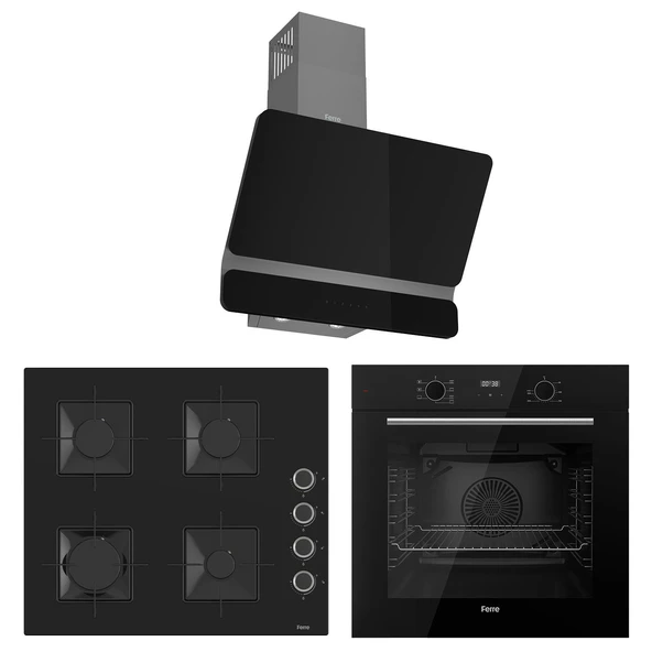 Ferre Flowart Ventora Elite Siyah 3'lü Ankastre Set ( QBL63CS-SS205-D080 ) ürün görseli 1