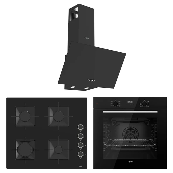 Ferre Flowart Ventora Essential Siyah 3'lü Ankastre Set ( QBL63CS-SS205-D086 ) ürün görseli