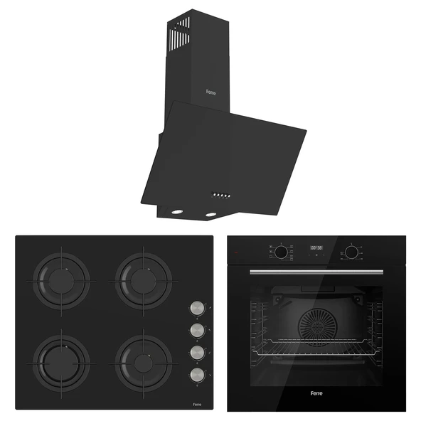 Ferre Flowart Lumora Essential Siyah 3'lü Ankastre Set ( QBL63CS-CS205-D086 ) ürün görseli 1