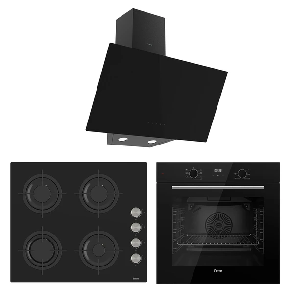 Ferre Flowart Lumora Plus Siyah 3'lü Ankastre Set ( QBL63CS-CS205-D077 ) ürün görseli 1