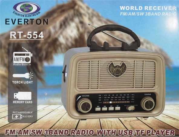 Everton Rt-554  Bluetooth Fm-Usb-Tf-Aux Şarjlı Nostaljik Radyo