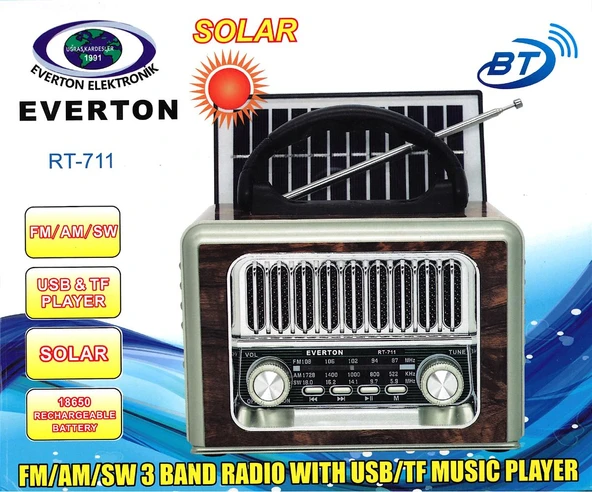 Everton Rt-711-Usb-Tf-Am-Fm-Sw-Tws-Usb Güneş Eenerjili  Nostaljik Radyo - 1