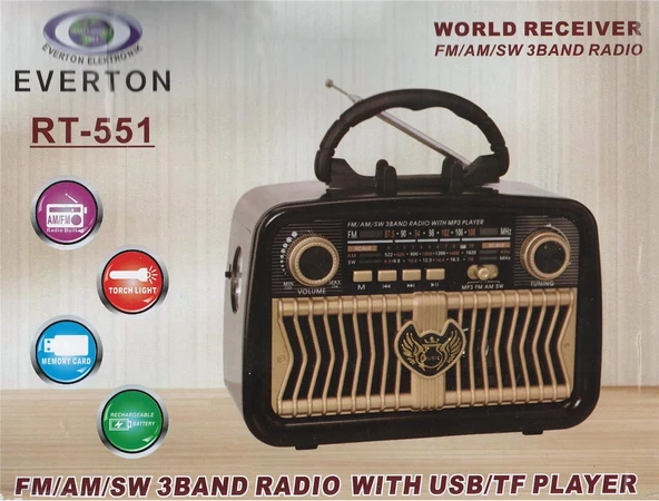 Everton Rt-551  Bluetooth Fm-Usb-Tf-Aux Şarjlı Nostaljik Radyo - 1