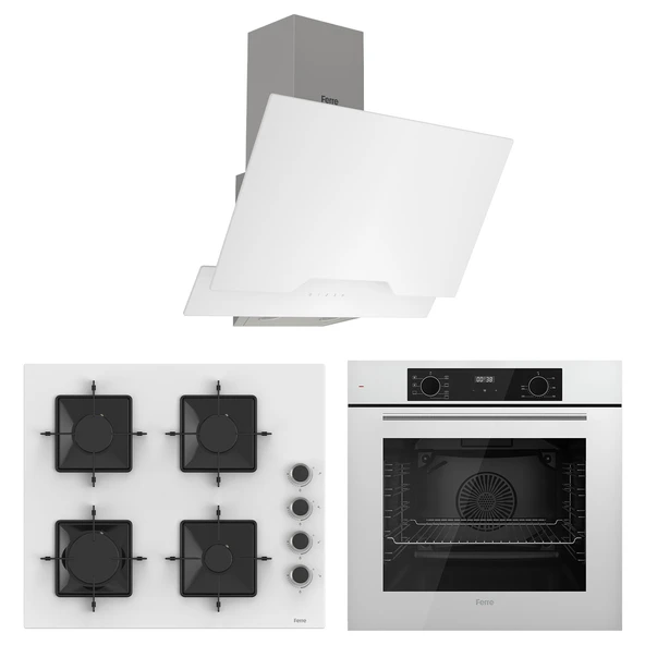 Ferre Flowart Ventora Pro Beyaz 3'lü Ankastre Set ( QBL63CB-SS206-D064 ) ürün görseli 1