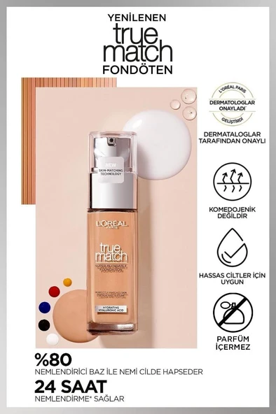 L'Oreal Paris True Match Bakım Yapan Fondöten - 3w Sıcak Alt Ton - 4