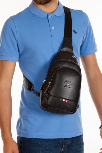 Siyah Unisex Suni Deri Usb Kulaklık Çıkışlı Çanta Bodybag Göğüs Ve Omuz Çantası - 6