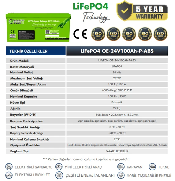 Orbit 24V 100Ah LifePO4 Marin Bluetooth Lityum Akü - 2