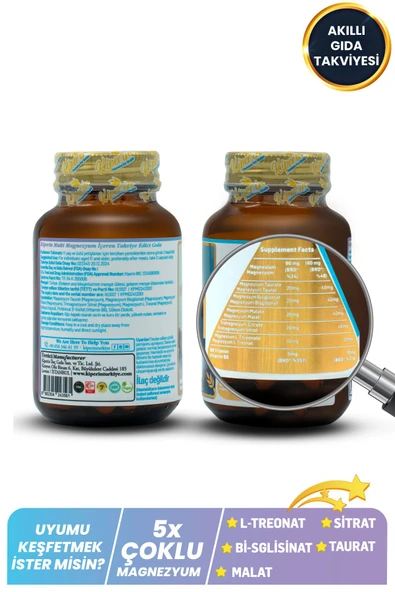 MAGNEZYUM MULTI 5x Çoklu Magnezyum (Taurat, Bisglisinat, Malat, Sitrat, L-Treonat) 60 Kapsül | Akıllı Gıda Takviyesi 8682304243561 - 3