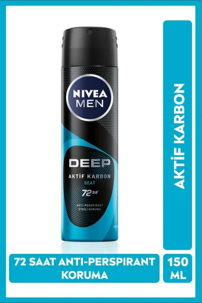 Nivea Deep Beat Aktif Karbon Erkek Sprey Deodorant 150 ml