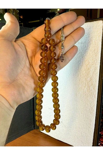 SIKMA ÇUBUK KEHRİBAR TESBİH KÜRE KESİM SARI RENKLİ T-168
