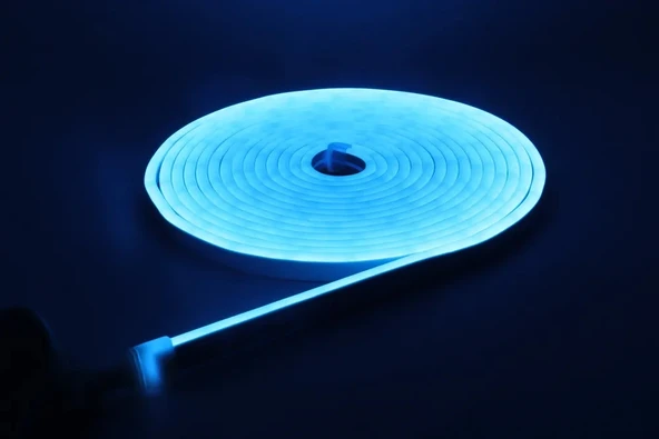 Neon LED şerit 5metre Buz Mavisi LED zincir bandı hortum esnek dekoratif aydınlatma ışık 12V 10W