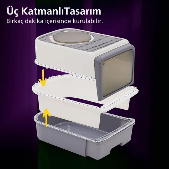 Monozone Büyük Boy Kedi Tuvaleti Çekmeceli Sterilizasyon ve Koku Giderme Taraklı Üst Kapaklı 35-55cm - 6