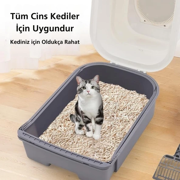 Monozone Büyük Boy Kedi Tuvaleti Çekmeceli Sterilizasyon ve Koku Giderme Taraklı Üst Kapaklı 35-55cm - 7