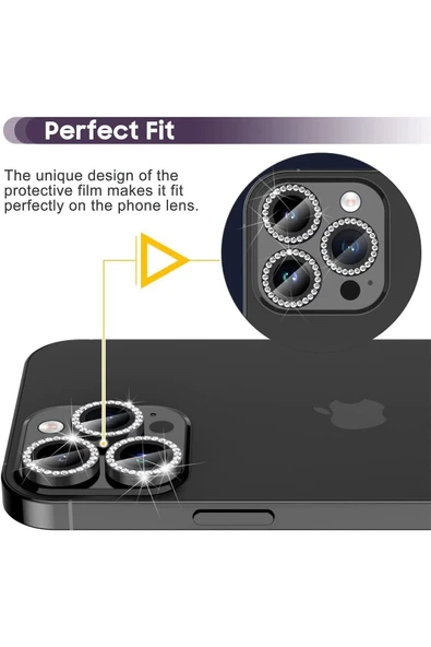 Iphone 15 Pro Ve 15 Pro Max Uyumlu Titanyum Gri Taşlı Kamera Koruyucu (3lü Set) - Resim 3