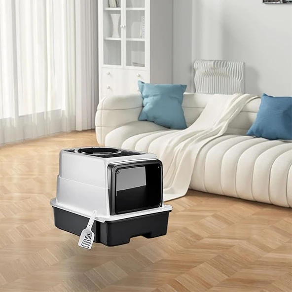 Monozone Büyük Boy Kedi Tuvaleti Çekmeceli Sterilizasyon ve Koku Giderme Taraklı Üst Kapaklı 35-55cm - 3
