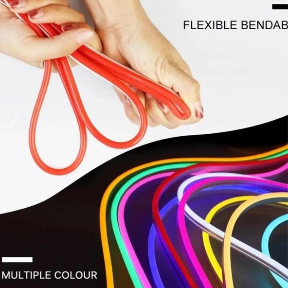 Neon LED şerit 5metre Buz Mavisi LED zincir bandı hortum esnek dekoratif aydınlatma ışık 12V 10W - 4