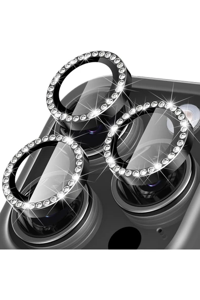 Iphone 15 Pro Ve 15 Pro Max Uyumlu Titanyum Gri Taşlı Kamera Koruyucu (3lü Set) ürün görseli