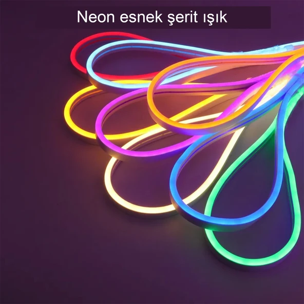 Neon LED şerit 5metre Buz Mavisi LED zincir bandı hortum esnek dekoratif aydınlatma ışık 12V 10W - 3