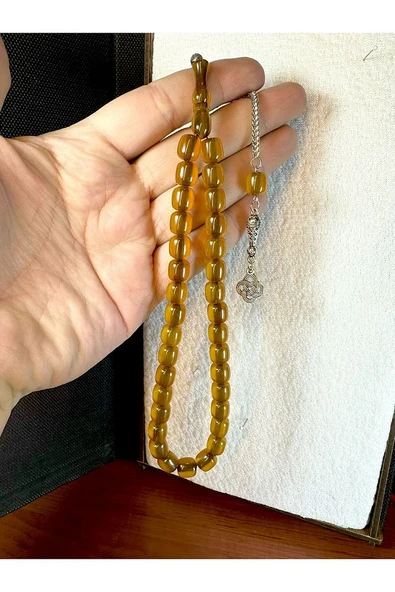 ÇUBUK KEHRİBAR TESBİH SARI-BAL RENKLİ KAPSÜL KESİM T-188