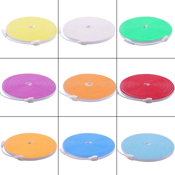 Neon LED şerit 5metre Buz Mavisi LED zincir bandı hortum esnek dekoratif aydınlatma ışık 12V 10W - 2