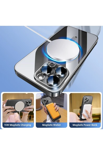 iPhone 15 Pro Max Kılıf Kamera Lens ve Hoparlör Toz Korumalı Magsafe Şarj Özellikli Esnek Silikon - Resim 8