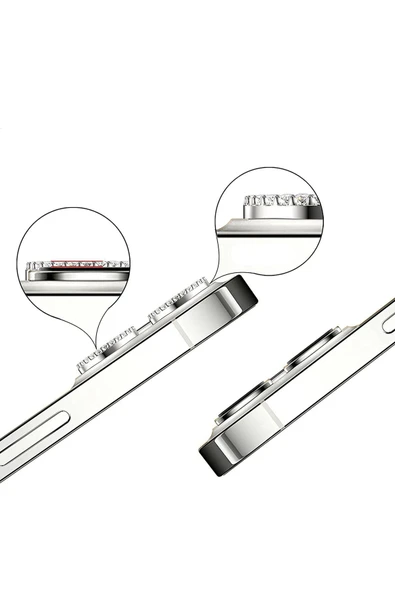 Iphone 15 Pro Ve 15 Pro Max Uyumlu Titanyum Gri Taşlı Kamera Koruyucu (3lü Set) - Resim 4