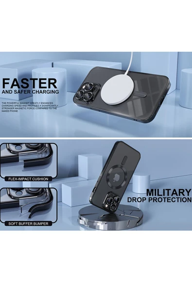 iPhone 15 Pro Max Kılıf Kamera Lens ve Hoparlör Toz Korumalı Magsafe Şarj Özellikli Esnek Silikon - 7