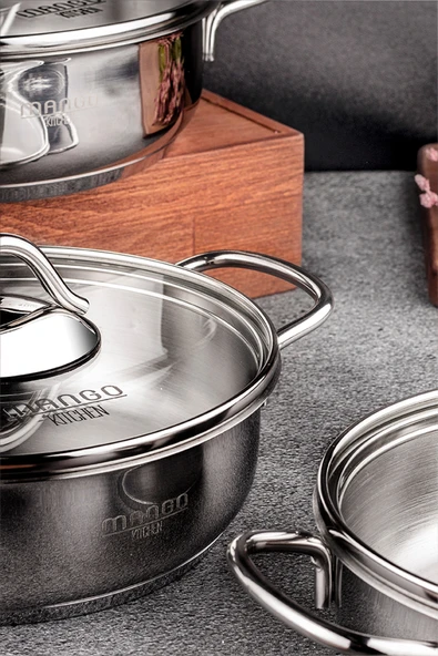 WEYNE Mango Kitchen Artemis - 6 Parça Paslanmaz Çelik Sahan Seti (16-18-20 CM) 18/10 Paslanmaz Çelik - 8