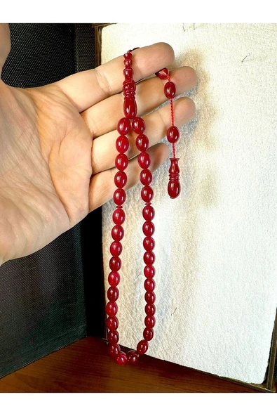 ATEŞ KEHRİBAR TESBİH KIRMIZI RENKLİ BEYZİ KESİM T-191