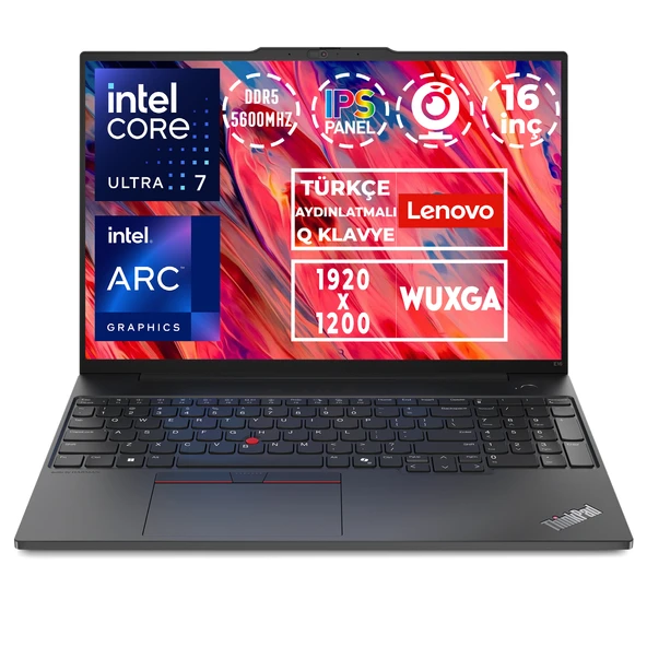 Lenovo ThinkPad E16 Gen 2 Ultra 7 155H 96GB 4TB SSD 16" WUXGA Fdos Dizüstü Bilgisayar 21MA008XTX 011