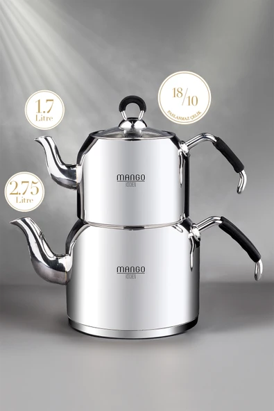 WEYNE Mango Kitchen - Maxi Büyük Boy 18/10 Paslanmaz Çelik 1.6-2.5 Lt. Çaydanlık Takımı - 3