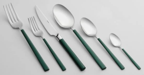 Nehir Dalyan Sade Yeşil Sedef 36 Parça Çatal Kaşık Takımı - 2