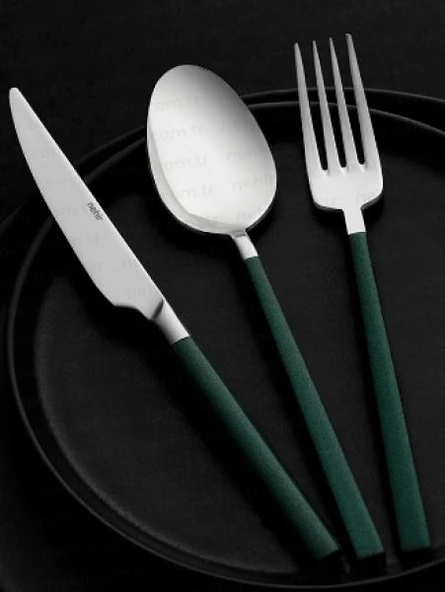 Nehir Dalyan Sade Yeşil Sedef 36 Parça Çatal Kaşık Takımı