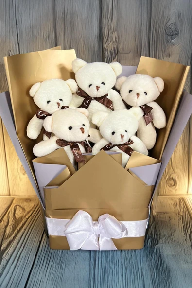 Sole Sevgiliye Özel Dore-Gümüş Konsept Romantik Peluş Ayıcık Buketi - 3