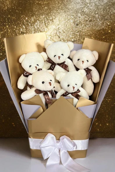 Sole Sevgiliye Özel Dore-Gümüş Konsept Romantik Peluş Ayıcık Buketi - 2
