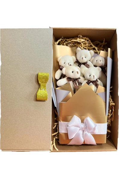 Sole Sevgiliye Özel Dore-Gümüş Konsept Romantik Peluş Ayıcık Buketi - 7